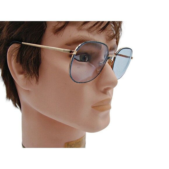 Blue Mayra II Large Frames Eyeglasses Blue Light Filtering Gold Tone w/ Case Vtg - Picture 10 of 12